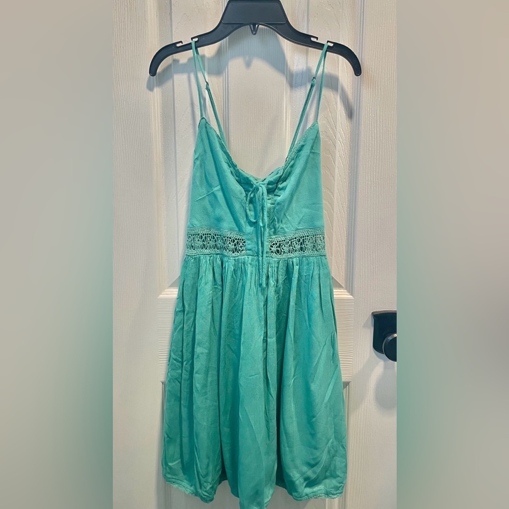 Cute Turquoise Crochet Trim Sleeveless Sundress